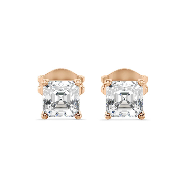 2.00 carat solitaire lab grown asscher cut diamond earrings in red gold