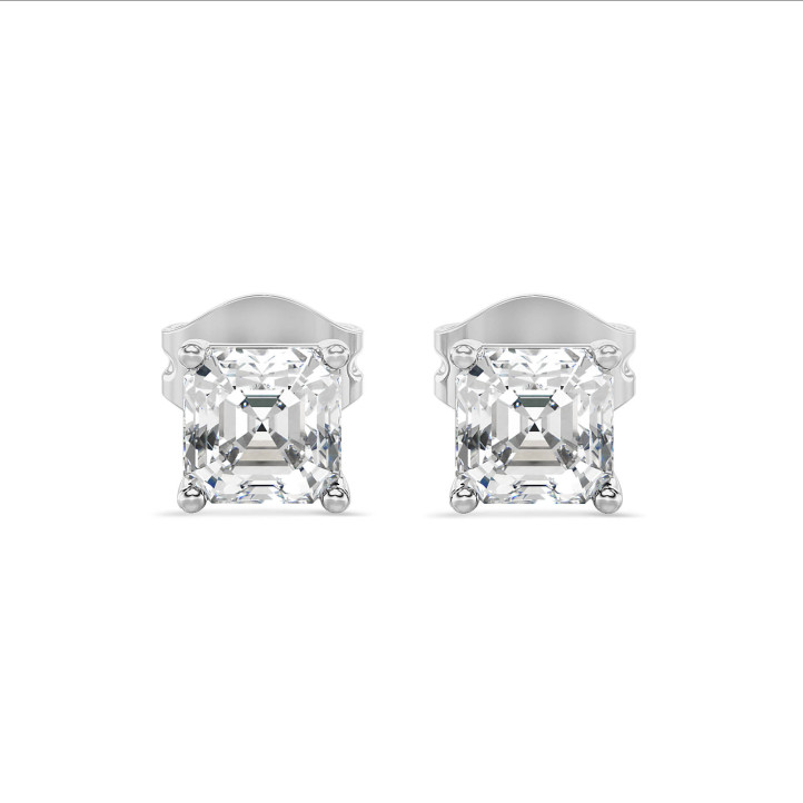 3.00 carat solitaire asscher cut diamond earrings in white gold