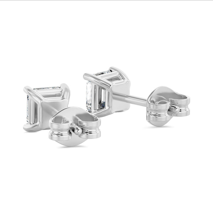 4.00 carat solitaire lab grown asscher cut diamond earrings in white gold