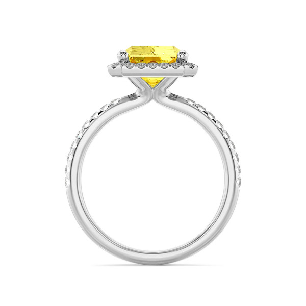 Search all PLP - 3.00 carat solitaire halo ring with a yellow lab grown radiant cut diamond in white gold