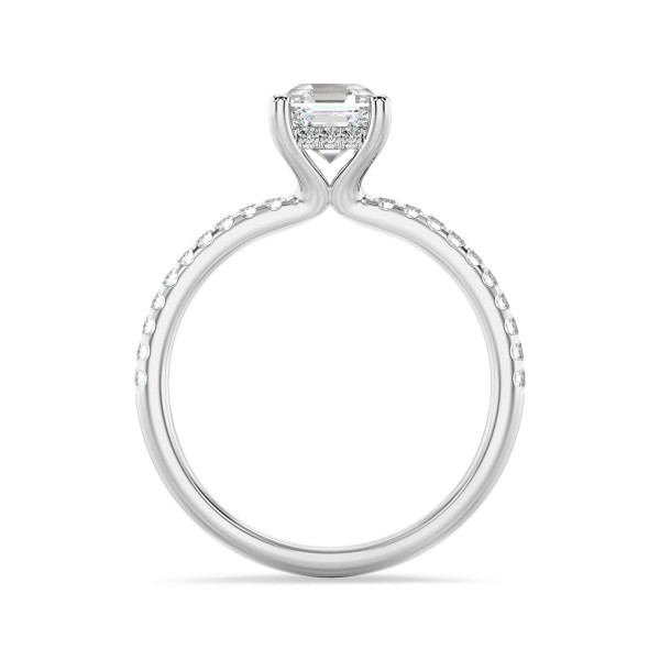Rings - 1.00 carat solitaire ring with a asscher cut diamond and hidden halo in white gold