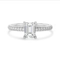 1.20 carat solitaire ring with a lab grown emerald cut diamond and hidden halo in white gold