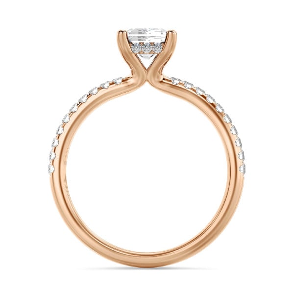 Rings - 1.00 carat solitaire ring with a lab grown emerald cut diamond and hidden halo in red gold