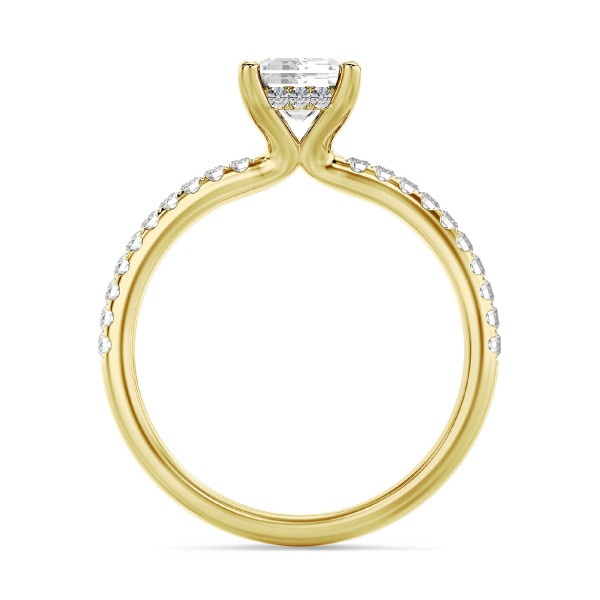New arrivals - 3.00 carat solitaire ring with a lab grown emerald cut diamond and hidden halo in yellow gold