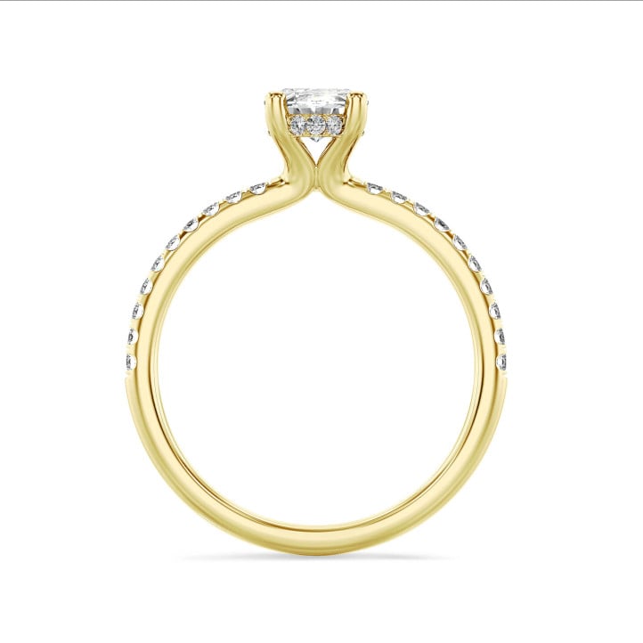 2.50 carat solitaire ring with lab grown oval diamond and hidden halo in yellow gold