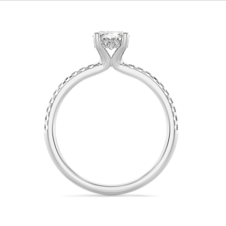 5.00 carat solitaire ring with lab grown oval diamond and hidden halo in white gold