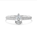 5.00 carat solitaire ring with lab grown pear diamond and hidden halo in white gold