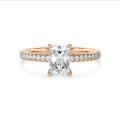 3.00 carat solitaire ring with a lab grown radiant cut diamond and hidden halo in red gold