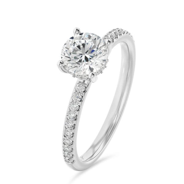 Engagement rings - 1.00 carat solitaire ring in white gold with hidden halo