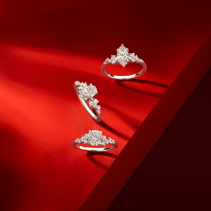 1.00 carat solitaire cluster ring in white gold with oval diamond