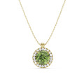 1.00 carat Fancy Vivid Green diamond halo necklace in yellow gold