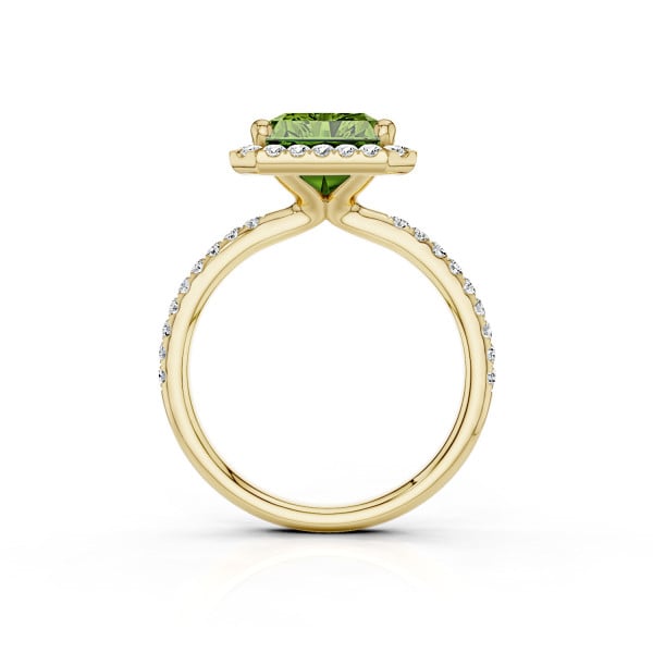 Rings - 2.00 carat solitaire halo ring with a Fancy Vivid Green emerald cut diamond in yellow gold with side diamonds