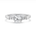 2.00 carat trilogy ring in white gold with a lab grown cushion diamond and lab grown tapered baguettes