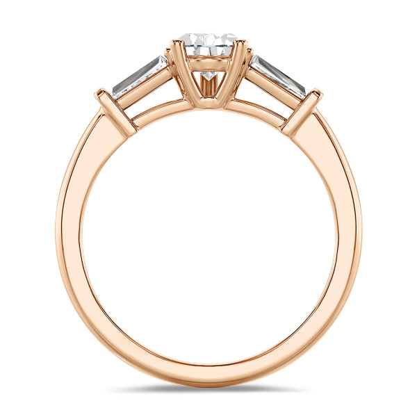 Rings - 2.00 carat trilogy ring in red gold with lab grown pear diamond and lab grown tapered baguettes