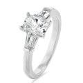 3.00 carat trilogy ring in white gold with a lab grown radiant cut diamond and lab gown tapered baguettes