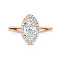 2.00 carat solitaire halo ring with marquise diamond in red gold with round diamonds