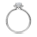 1.00 carat solitaire halo ring with lab grown marquise diamond in white gold with round lab grown diamonds
