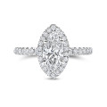 1.50 carat solitaire halo ring with marquise diamond in white gold with round diamonds