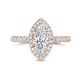 2.00 carat solitaire halo ring with marquise diamond in red gold with round diamonds