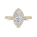 2.50 carat solitaire halo ring with lab grown marquise diamond in yellow gold with round lab grown diamonds