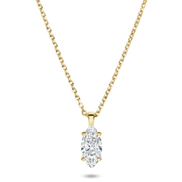 Necklaces - 1.00 carat solitaire lab grown marquise cut diamond pendant in yellow gold