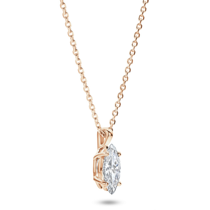1.00 carat solitaire lab grown marquise cut diamond pendant in red gold
