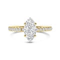 2.00 carat solitaire ring with lab grown marquise diamond and hidden halo in yellow gold