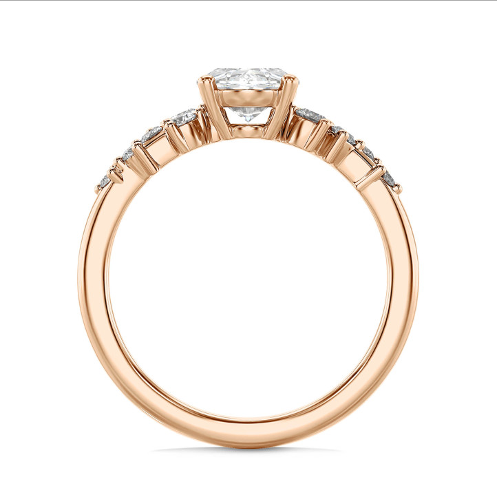 1.50 carat solitaire cluster ring in red gold with oval diamond