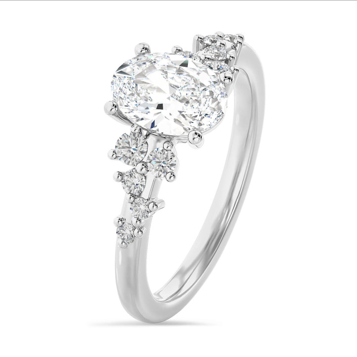 2.00 carat solitaire cluster ring in white gold with oval diamond