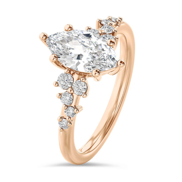 Engagement rings - 2.00 carat solitaire cluster ring in red gold with marquise diamond
