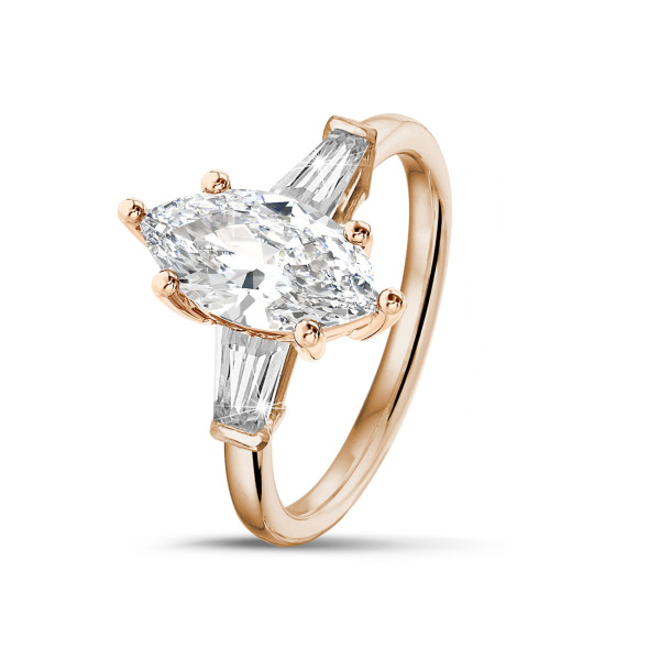 Search all PLP - 1.00 carat trilogy ring in red gold with lab grown marquise diamond and lab grown tapered baguettes