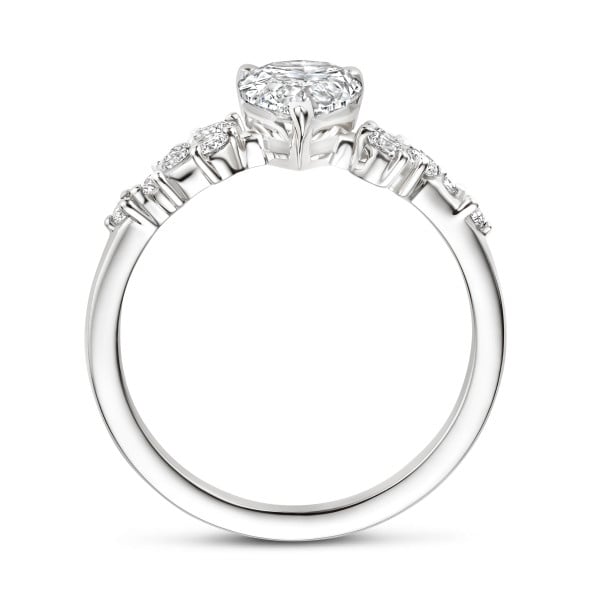 Rings - 1.50 carat solitaire cluster ring in white gold with a pear cut diamond