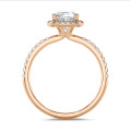2.00 quilates halo anillo solitario diamante cojín en oro rojo con diamantes redondos