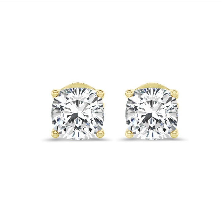 2.00 quilates pendientes solitario diamante talla cojín en oro amarillo