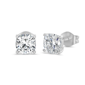3.00 quilates pendientes solitario diamante talla cojín cultivado en laboratorio en oro blanco