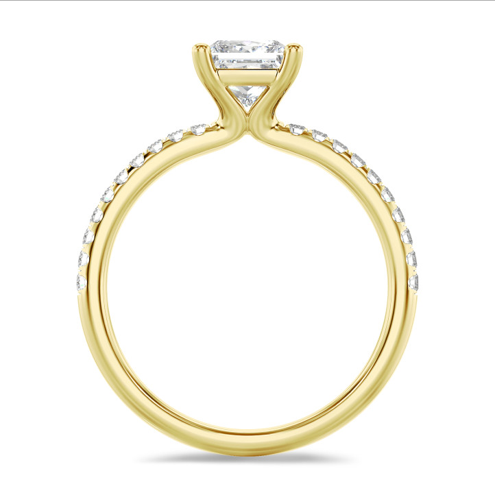 1.20 quilates anillo solitario diamante princesa cultivado en laboratorio en oro amarillo con diamantes laterales cultivados en laboratorio
