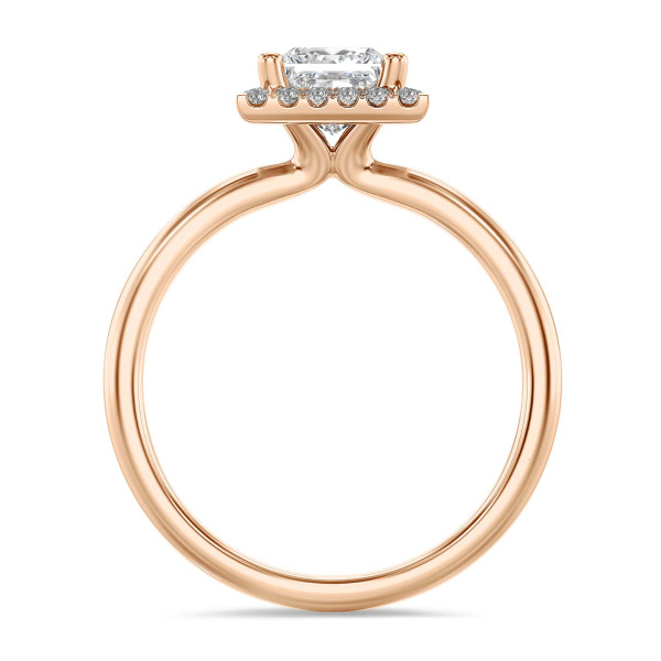 2.00 quilates halo anillo solitario diamante princesa cultivado en laboratorio en oro rojo con diamantes redondos cultivados en laboratorio