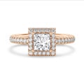 1.20 quilates halo anillo solitario diamante princesa en oro rojo con diamantes redondos
