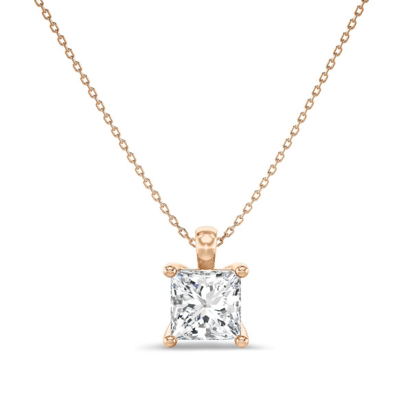 Gargantilla - 1.00 quilates colgante solitario diamante princesa en oro rojo