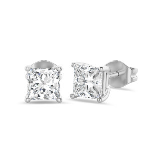 3.00 quilates pendientes solitario diamante princesa en oro blanco