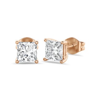 4.00 quilates pendientes solitario diamante princesa en oro rojo