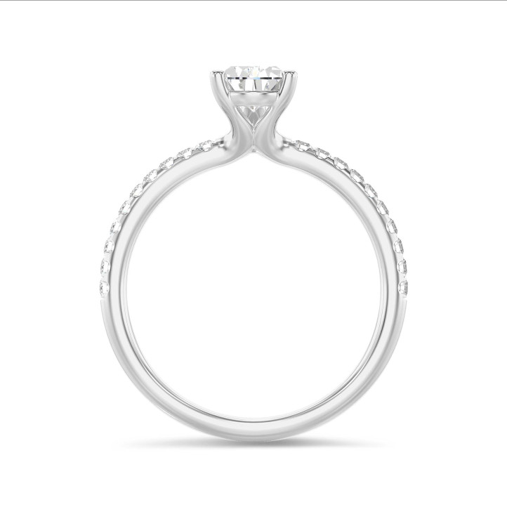 3.00 quilates anillo solitario en oro blanco con diamante pera con diamantes en los lados