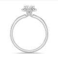 1.00 quilates halo anillo solitario en oro blanco con diamante pera con diamantes redondos