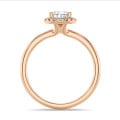 1.20 quilates halo anillo solitario en oro rojo con diamante pera con diamantes redondos