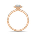 2.00 quilates halo anillo solitario en oro rojo con diamante pera con diamantes redondos