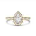 2.50 quilates halo anillo solitario en oro amarillo con diamante pera con diamantes redondos