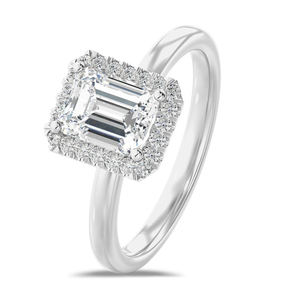 Search all PLP - 1.50 quilates halo anillo solitario diamante talla esmeralda cultivado en laboratorio en oro blanco con diamantes redondos cultivados en laboratorio