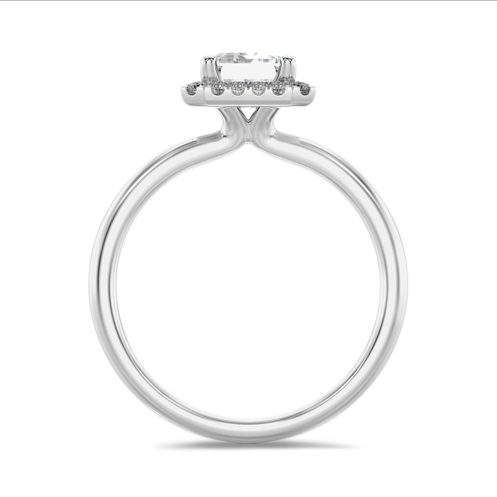 2.00 quilates halo anillo solitario diamante talla esmeralda en oro blanco con diamantes redondos