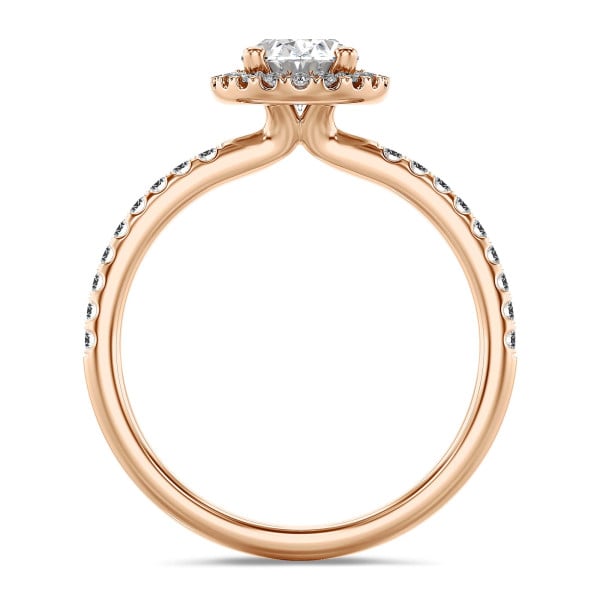 Anillos - 1.50 quilates halo anillo solitario diamante ovalado en oro rojo con diamantes redondos