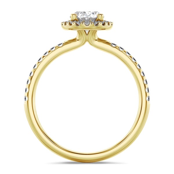 Anillos - 1.00 quilates halo anillo solitario diamante ovalado en oro amarillo con diamantes redondos